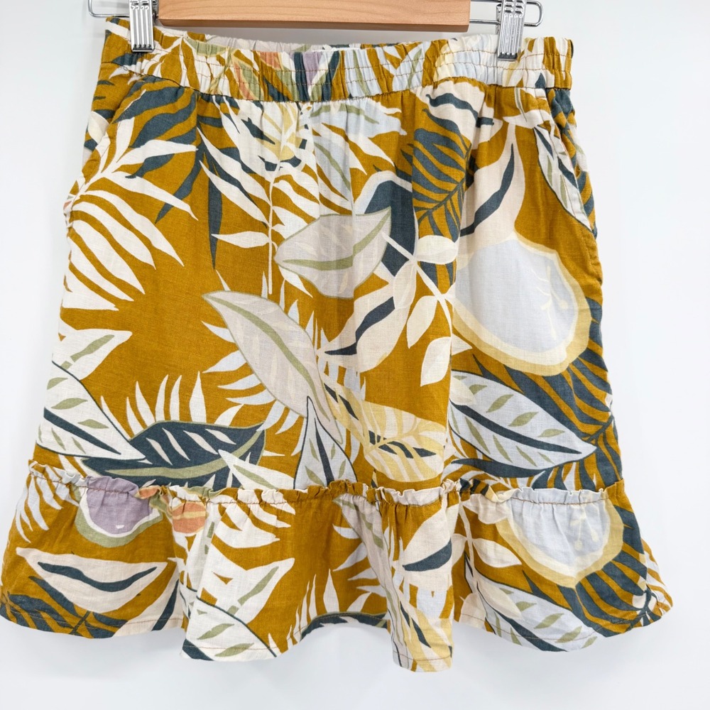 C&C California 100% Linen Tropical Floral Ruffle Skirt Women S Mustard Boho